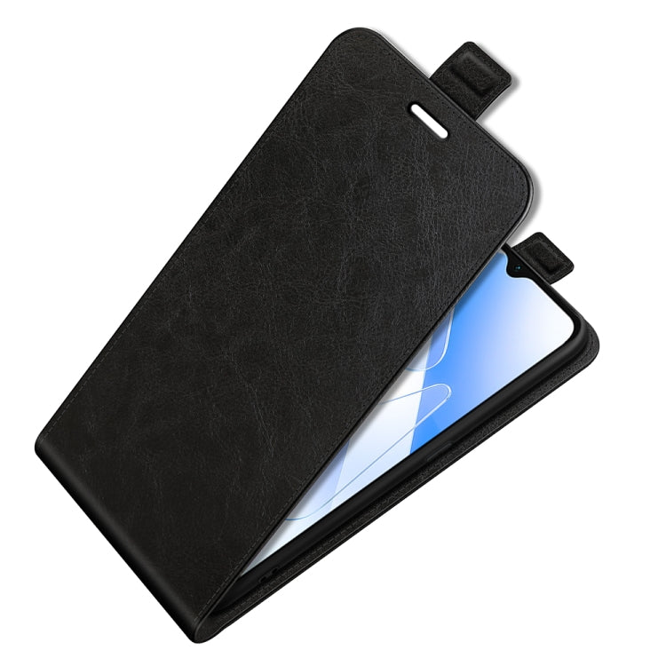 Black vertical flip leather phone case for OPPO A55 5G, folded front view