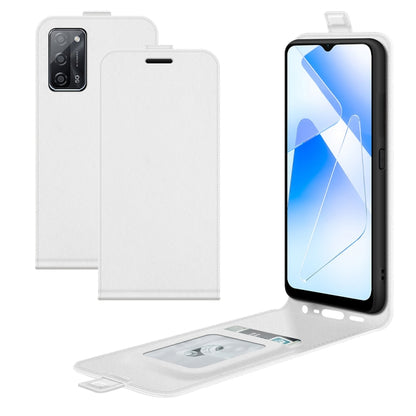 White vertical flip leather phone case for OPPO A55 5G, open and card slot view