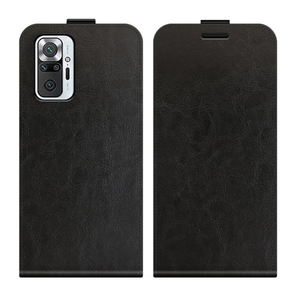 Black vertical flip leather phone case, shown front and back cover