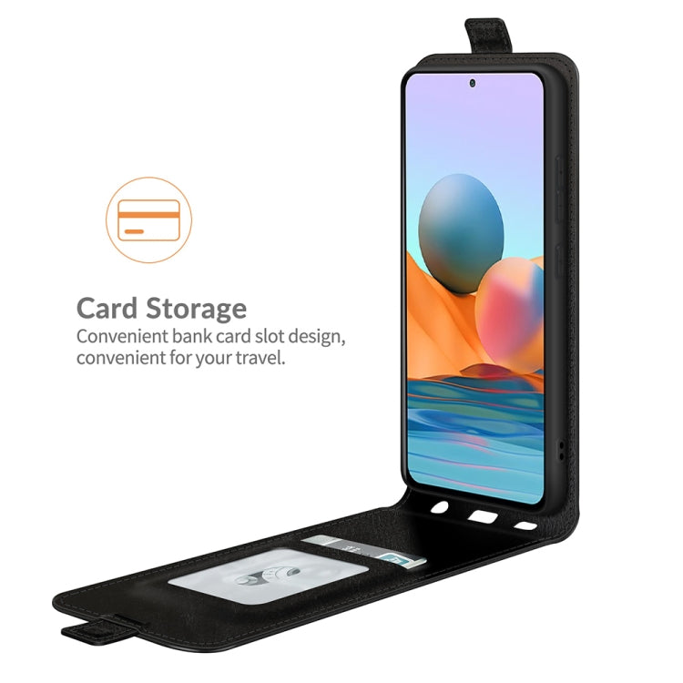 Black flip leather phone case with card slots and built-in photo frame opening