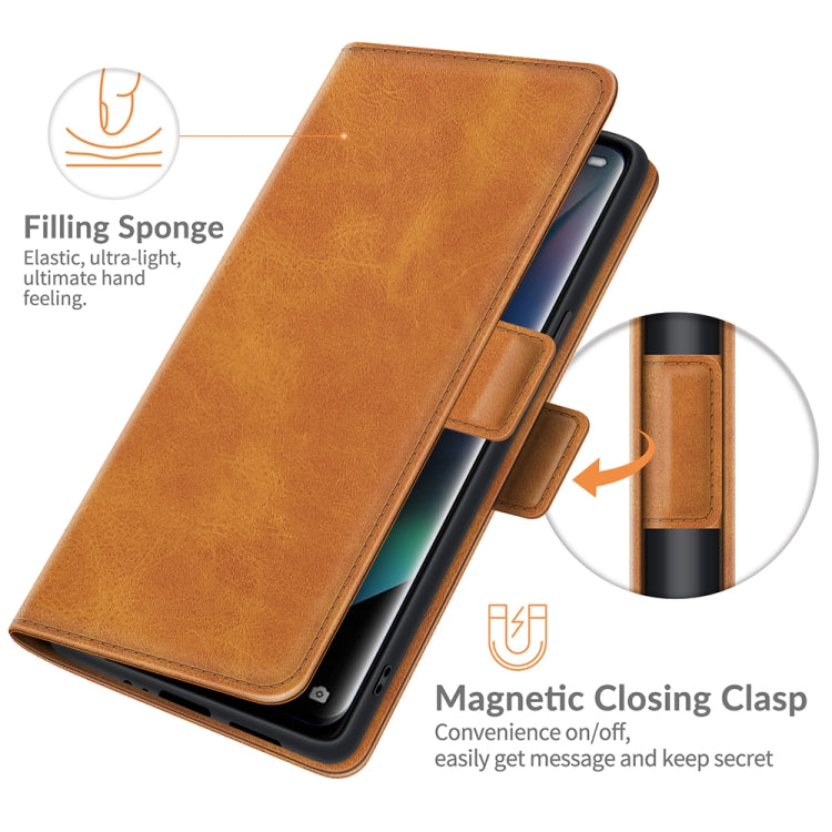 Brown leather wallet phone case with magnetic closing clasp and slim wallet cover