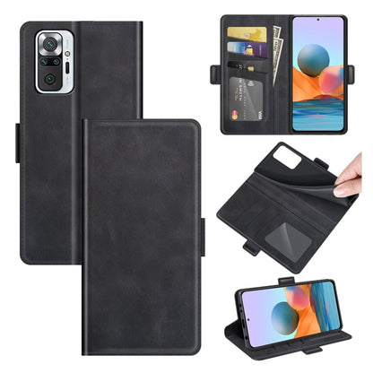 Black dual-side magnetic flip leather phone wallet case with card holder and slots