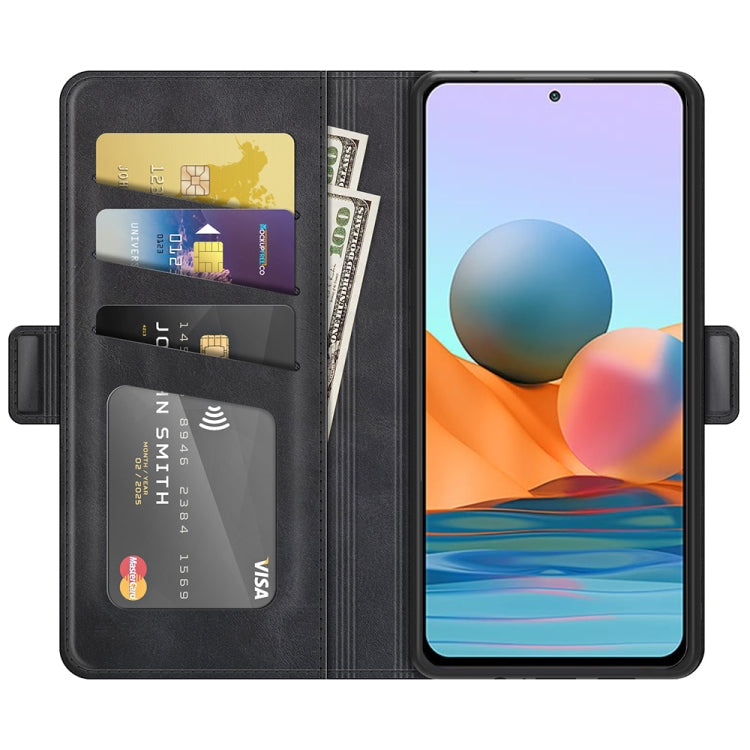 Black leather flip wallet case with inner card slots and magnetic closure
