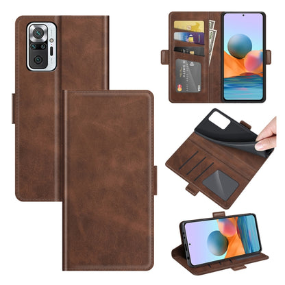 Brown dual-side magnetic flip leather phone wallet case with card slots and holder