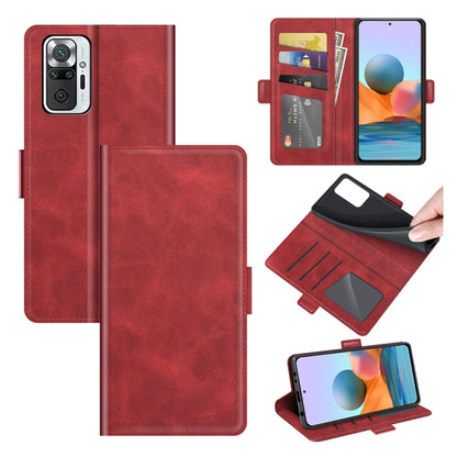Red dual-side magnetic flip leather phone wallet case with card slots and holder