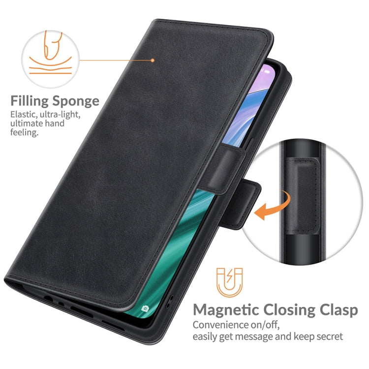 Black leather-style flip phone case with magnetic closing clasp and card slot
