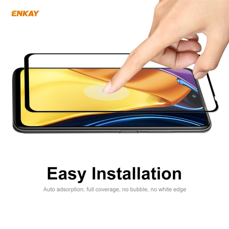 ENKAY tempered glass screen protector with full coverage, hand applying auto-adsorption