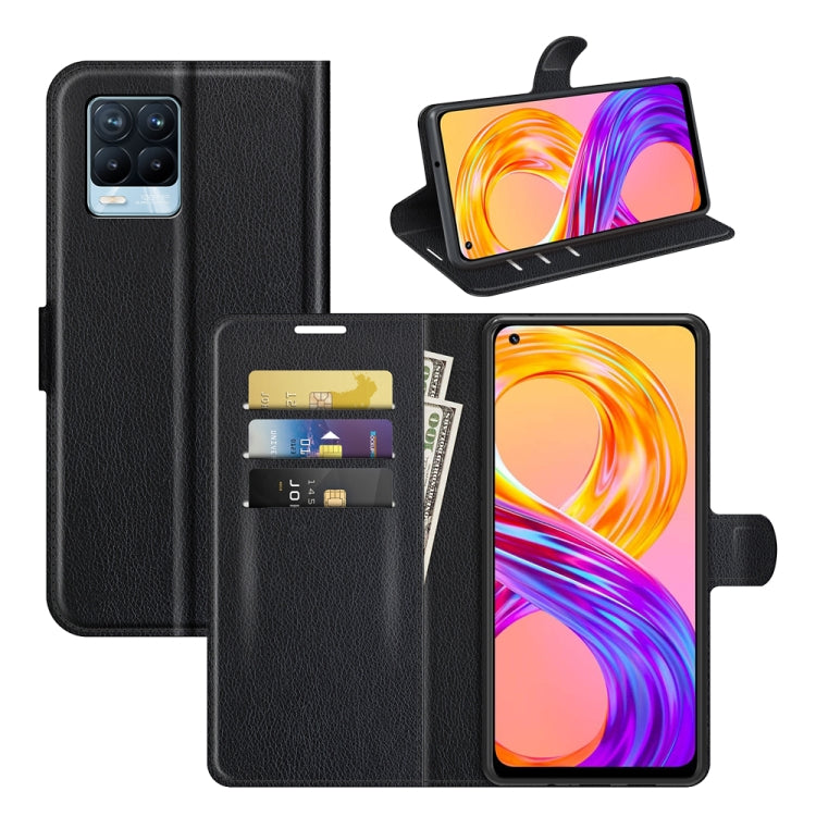 Black flip phone wallet case with card slots and horizontal stand.