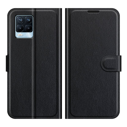 Black flip phone case with side card holder and magnetic closure.