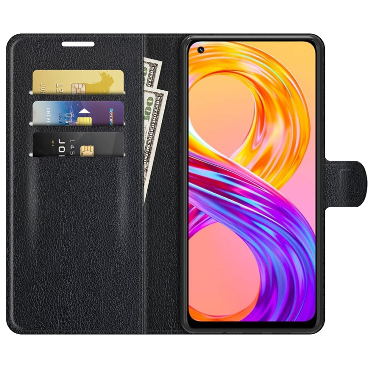 Black litchi-texture flip phone wallet case with card slots and viewing window.
