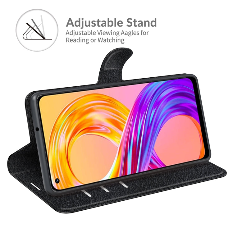 Black flip phone wallet case with adjustable stand for landscape viewing.