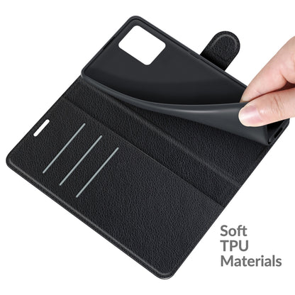 Black leather-style TPU flip phone case with interior card slots.