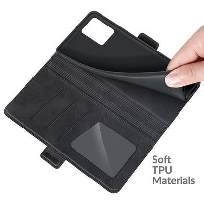 Flip leather phone wallet case with card slots, soft TPU interior, black