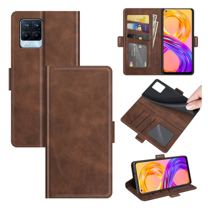 Magnetic flip leather phone case with wallet and card slots, dark brown finish