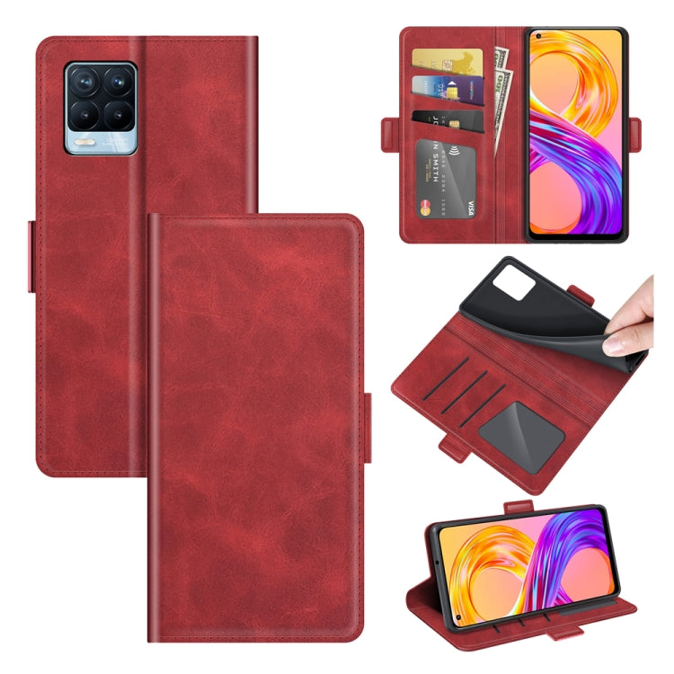 Magnetic flip leather phone case with wallet and card slots, red finish