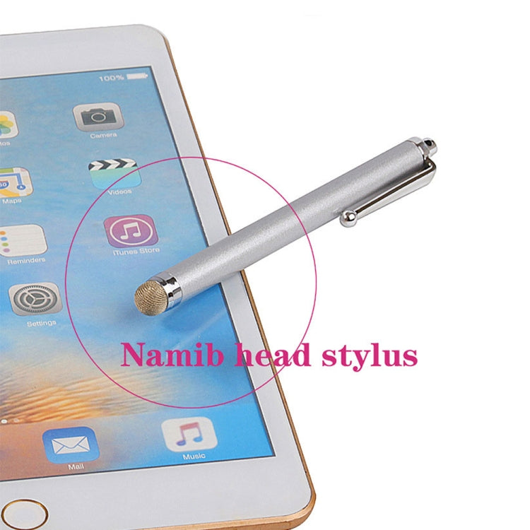 Silver capacitive stylus pen with metal tip for touchscreens, compact clip body