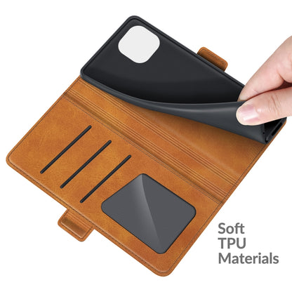 Brown leather wallet case interior with card slots and soft TPU back cover.