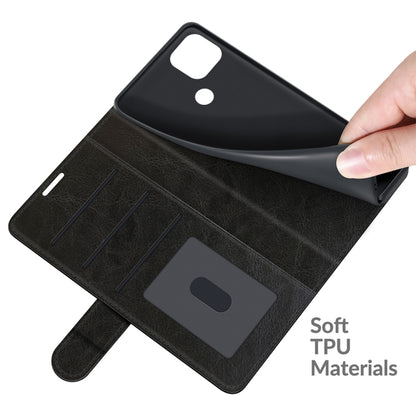 Black textured flip phone case with soft TPU inner lining and card holder pocket