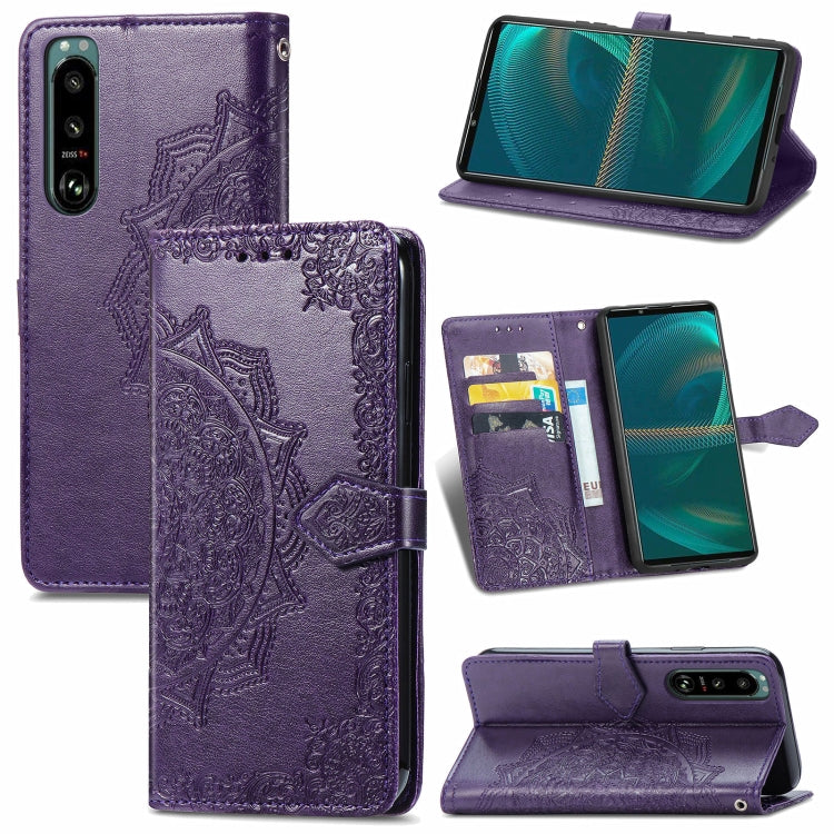 Mandala Flower Embossed Horizontal Flip Leather Case with Bracket / Card Slot / Wallet / Lanyard, For Sony Xperia 5 III, For Galaxy A32 4G, For OPPO F19