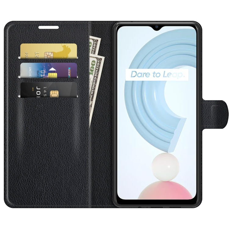 Black textured flip wallet case with card slots and viewing stand