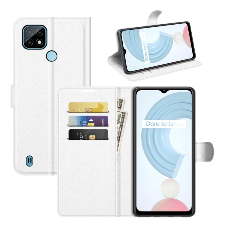 White textured flip wallet case with card slots and viewing stand