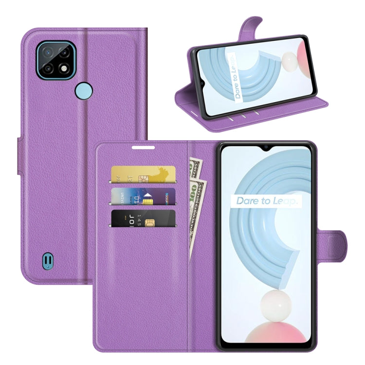 Purple textured flip wallet case with card slots and viewing stand