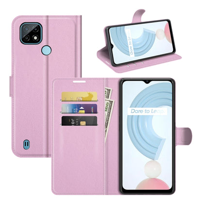 Litchi texture flip phone case with card slots and wallet holder for OPPO Realme C21, lilac