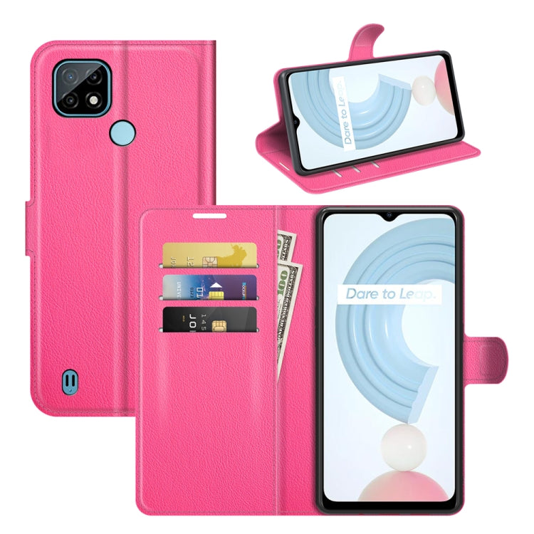 Litchi texture flip phone case with card slots and wallet holder for OPPO Realme C21, pink