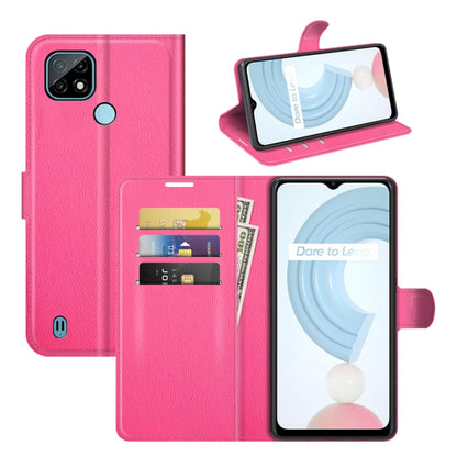 Litchi texture flip phone case with card slots and wallet holder for OPPO Realme C21, pink