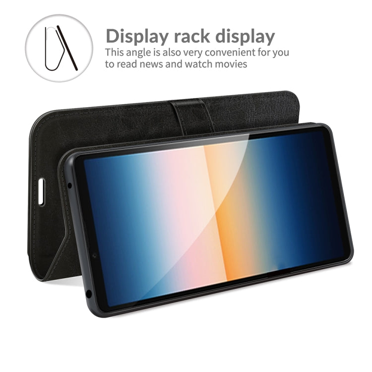 Black flip wallet phone case with card slots and built-in viewing support.