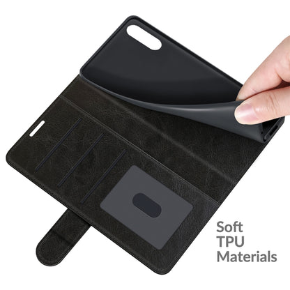 Black flip phone case with soft TPU inner layer and smooth hand-lift edge.