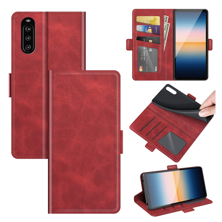 Red leather flip case for Sony Xperia 10 III with card slots and magnetic buckle