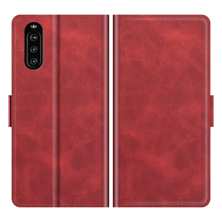 Red leather flip wallet case for Sony Xperia 10 III with cover and camera cutout