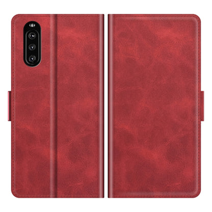 Red leather flip wallet case for Sony Xperia 10 III with cover and camera cutout