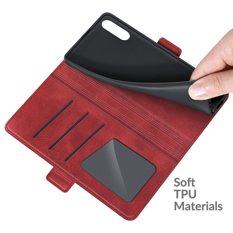 Red leather flip wallet case for Sony Xperia 10 III with card slots and soft inner