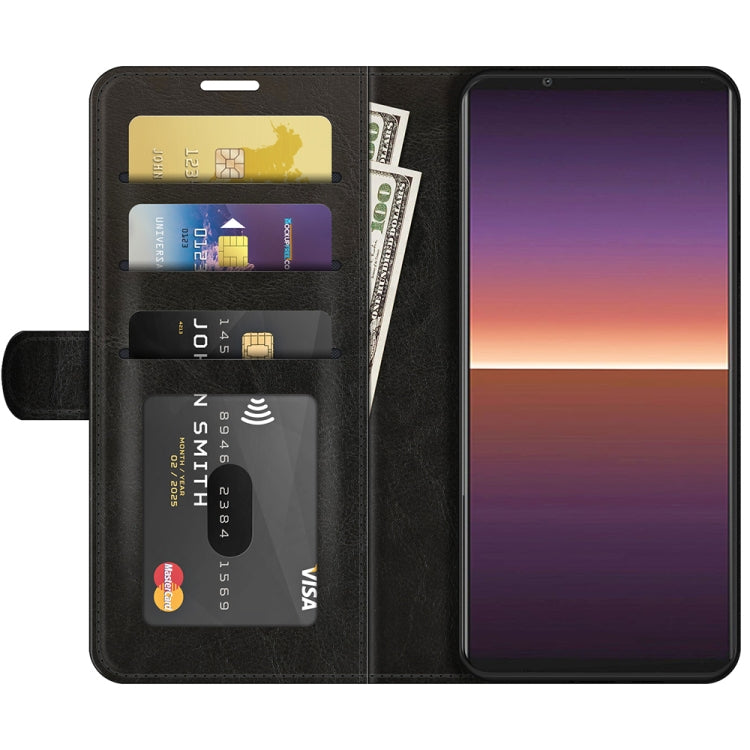 Black flip wallet phone case with card pockets and viewing window for Xperia 1 III