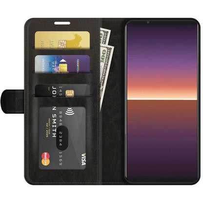 Black flip wallet phone case with card pockets and viewing window for Xperia 1 III