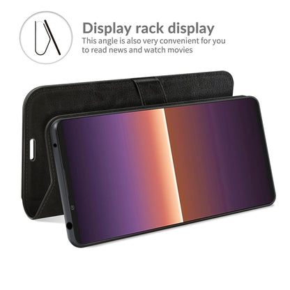 Black textured flip wallet phone case with viewing stand flap for Xperia 1 III