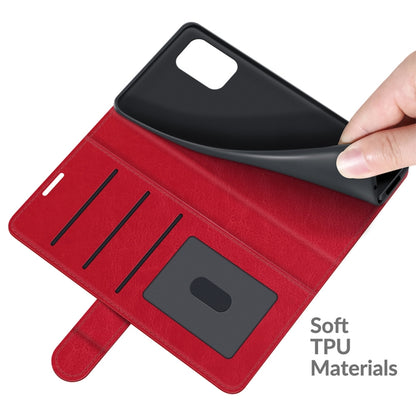 Red textured flip case for Asus Zenfone 8 with soft TPU interior and card holder