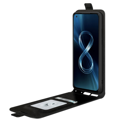 Black leather flip phone case with card slots and front photo frame opening