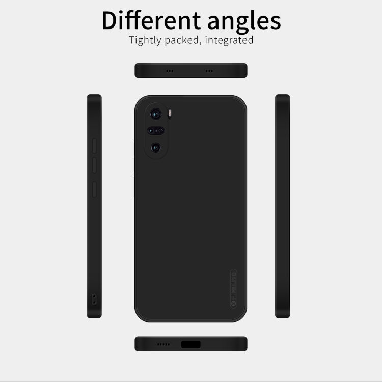 Black liquid silicone TPU phone case shown from front, back, and side angles