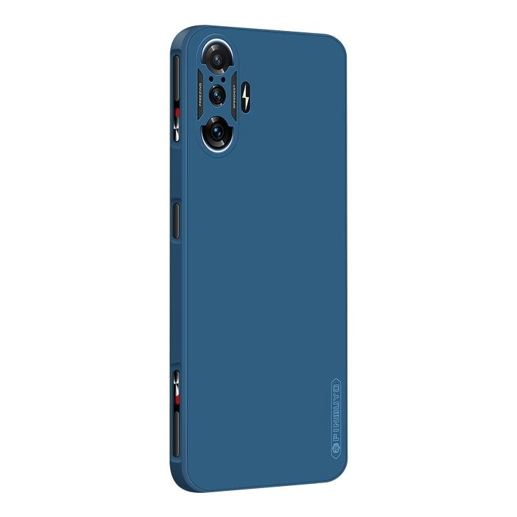 Blue liquid silicone TPU phone case with side buttons and camera module cutouts