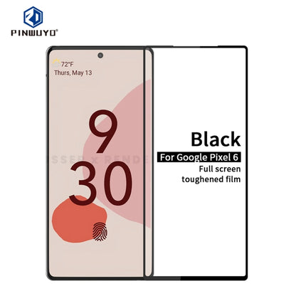 Black full-screen tempered glass film with cutout for Google Pixel 6