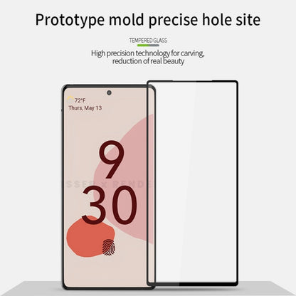 Black full-screen tempered glass film with precise alignment edges for Google Pixel 6