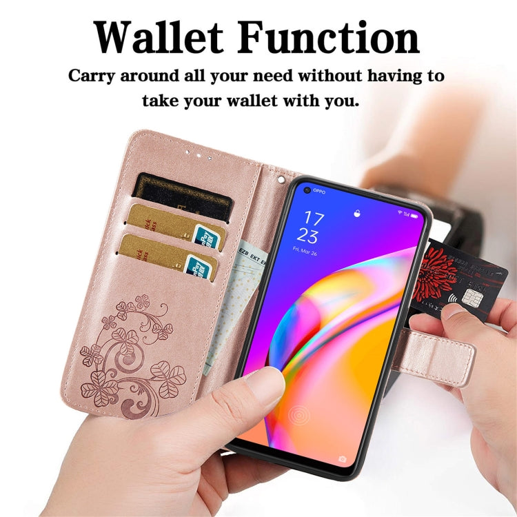 Four-leaf Clasp Embossed Buckle Mobile Phone Protection Leather Case with Lanyard & Card Slot & Wallet & Bracket Function, For OPPO A94 5G / F19 Pro+ 5G / Reno5 Z, For Motorola Moto G Power 2021, For OPPO A54 5G, For OPPO Realme C21                    ...