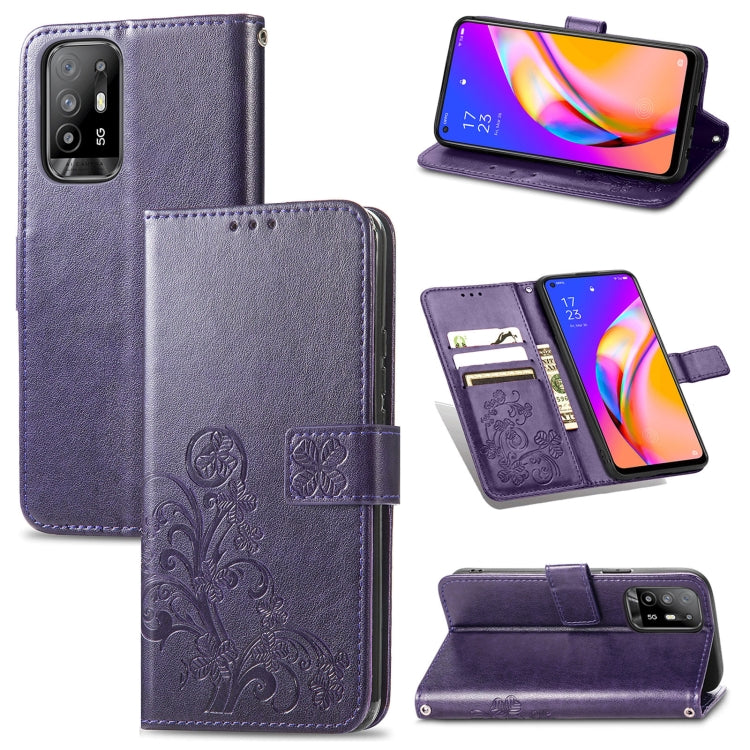Four-leaf Clasp Embossed Buckle Mobile Phone Protection Leather Case with Lanyard & Card Slot & Wallet & Bracket Function, For OPPO A94 5G / F19 Pro+ 5G / Reno5 Z, For Motorola Moto G Power 2021, For OPPO A54 5G, For OPPO Realme C21                    ...