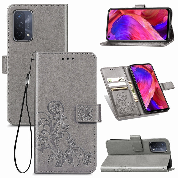 Four-leaf Clasp Embossed Buckle Mobile Phone Protection Leather Case with Lanyard & Card Slot & Wallet & Bracket Function, For OPPO A94 5G / F19 Pro+ 5G / Reno5 Z, For Motorola Moto G Power 2021, For OPPO A54 5G, For OPPO Realme C21                    ...