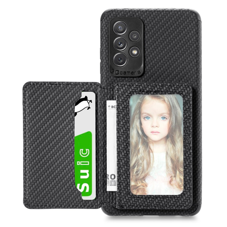 Carbon Fiber Magnetic Card Bag TPU+PU Shockproof Back Cover Case with Holder & Card Slot & Photo Frame, For Samsung Galaxy A72 5G / 4G, For Samsung Galaxy A52 5G / 4G, For Xiaomi Redmi Note 9 5G
