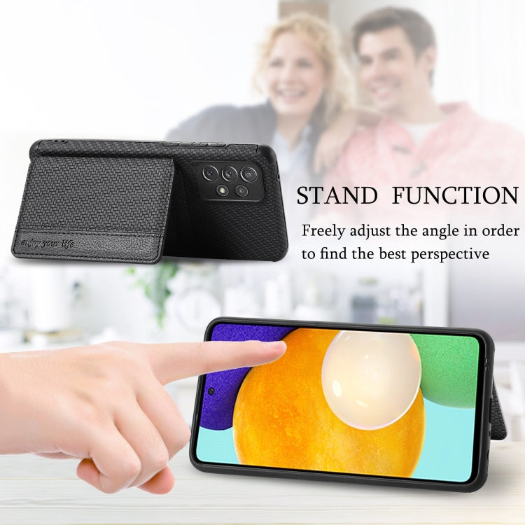 Carbon Fiber Magnetic Card Bag TPU+PU Shockproof Back Cover Case with Holder & Card Slot & Photo Frame, For Samsung Galaxy A72 5G / 4G, For Samsung Galaxy A52 5G / 4G, For Xiaomi Redmi Note 9 5G