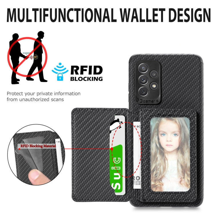 Carbon Fiber Magnetic Card Bag TPU+PU Shockproof Back Cover Case with Holder & Card Slot & Photo Frame, For Samsung Galaxy A72 5G / 4G, For Samsung Galaxy A52 5G / 4G, For Xiaomi Redmi Note 9 5G